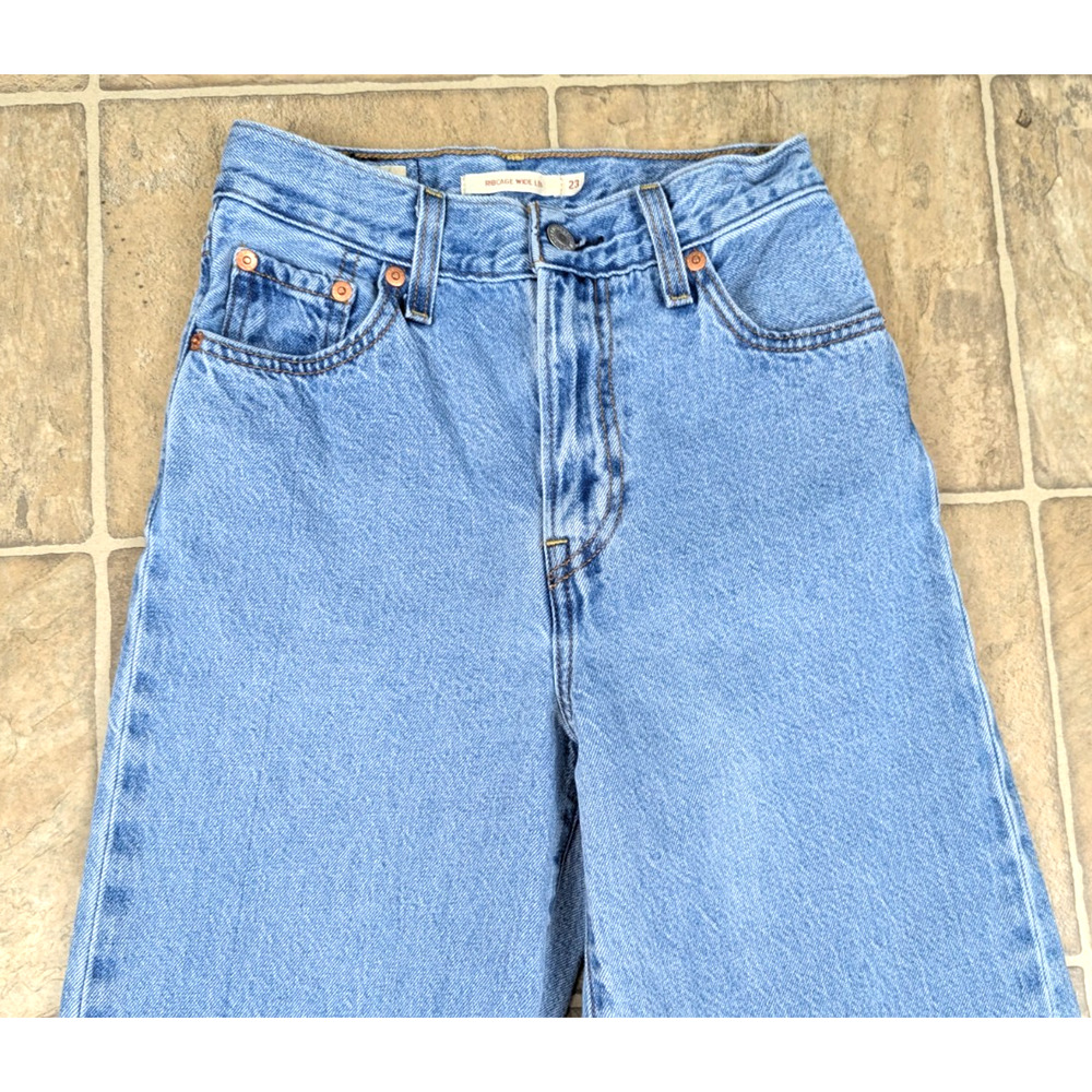 Levi Jeans sz 23 Ribcage Wide Leg denim blue high rise no stretch women 2834 - Picture 2 of 7